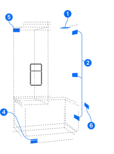 An illustration of a French Door refrigerator, with numbers showing the possible model number label locations on it.