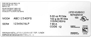 An example of a model number label.